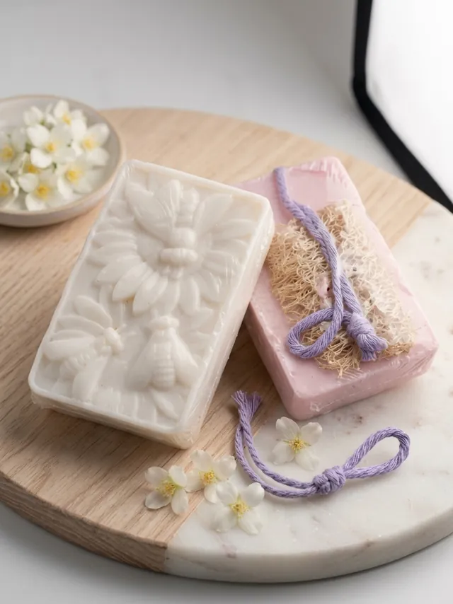Delicate Jasmine handmade soap — styling example